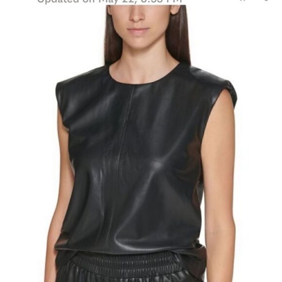 Calvin Klein Black Faux Leather Women's Top Size Medium NWT - Picture 1 of 9